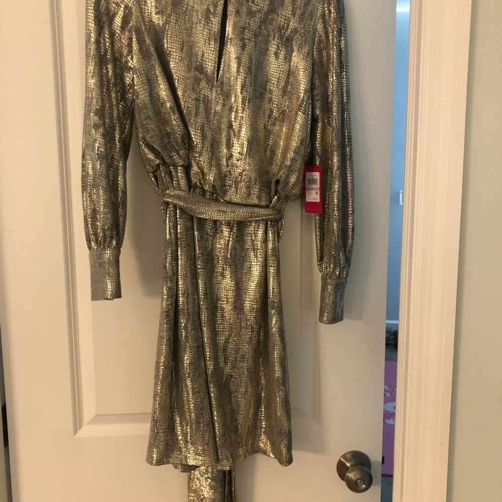 Vince Camuto Shimmering Silver Long Sleeve Dress